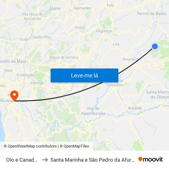 Olo e Canadelo to Santa Marinha e São Pedro da Afurada map
