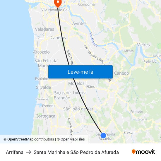 Arrifana to Santa Marinha e São Pedro da Afurada map