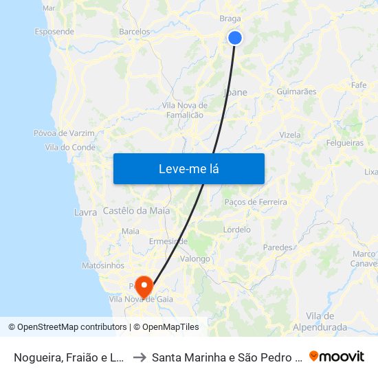 Nogueira, Fraião e Lamaçães to Santa Marinha e São Pedro da Afurada map
