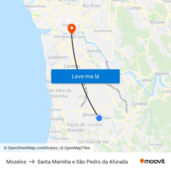 Mozelos to Santa Marinha e São Pedro da Afurada map