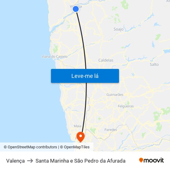 Valença to Santa Marinha e São Pedro da Afurada map