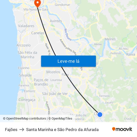 Fajões to Santa Marinha e São Pedro da Afurada map