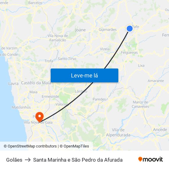 Golães to Santa Marinha e São Pedro da Afurada map