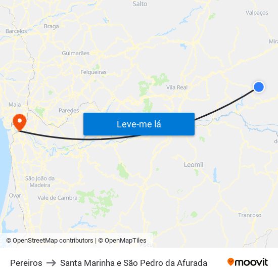 Pereiros to Santa Marinha e São Pedro da Afurada map