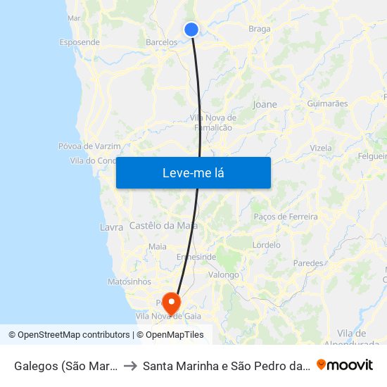 Galegos (São Martinho) to Santa Marinha e São Pedro da Afurada map