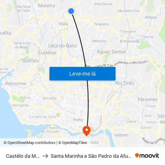 Castêlo da Maia to Santa Marinha e São Pedro da Afurada map