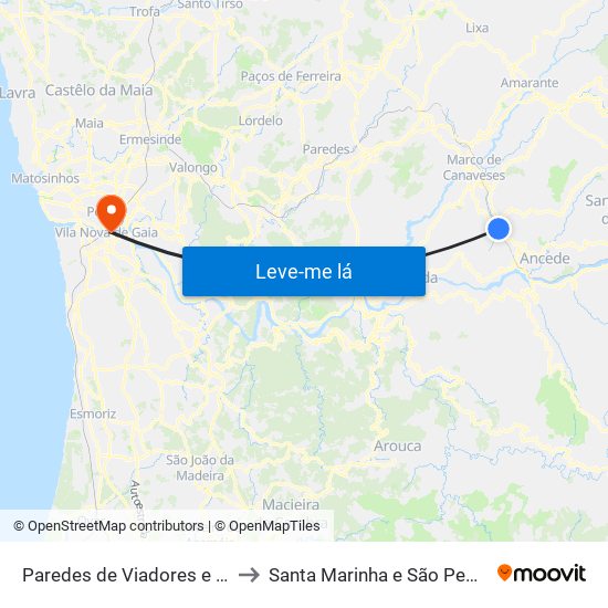Paredes de Viadores e Manhuncelos to Santa Marinha e São Pedro da Afurada map