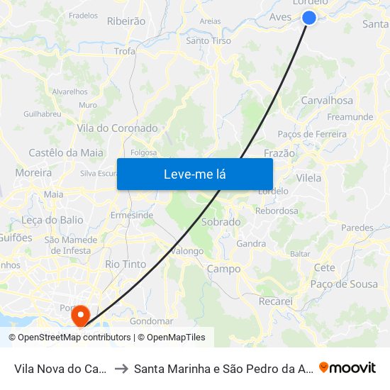 Vila Nova do Campo to Santa Marinha e São Pedro da Afurada map
