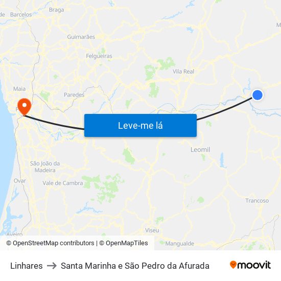 Linhares to Santa Marinha e São Pedro da Afurada map