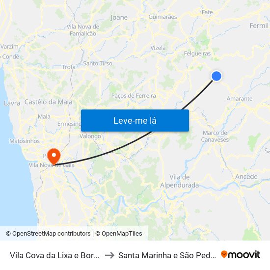 Vila Cova da Lixa e Borba de Godim to Santa Marinha e São Pedro da Afurada map