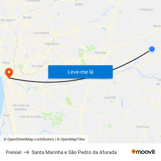 Freixiel to Santa Marinha e São Pedro da Afurada map