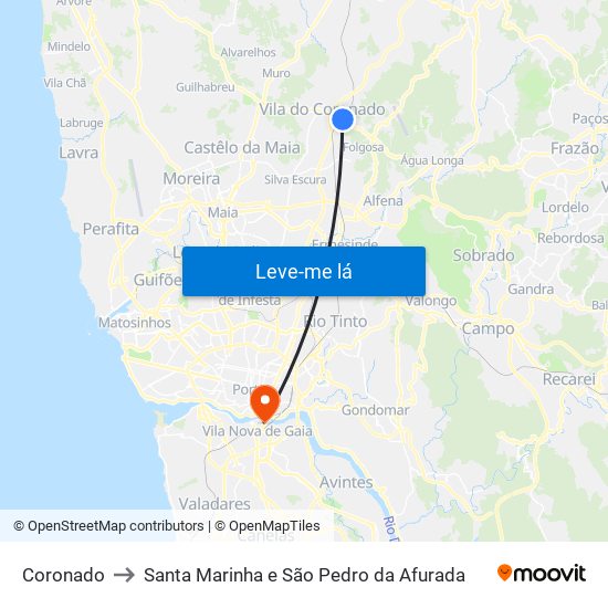 Coronado to Santa Marinha e São Pedro da Afurada map