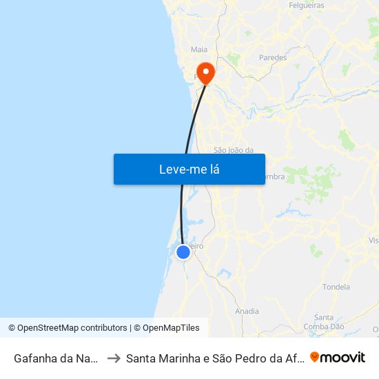 Gafanha da Nazaré to Santa Marinha e São Pedro da Afurada map