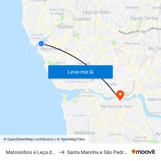 Matosinhos e Leça da Palmeira to Santa Marinha e São Pedro da Afurada map