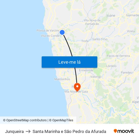 Junqueira to Santa Marinha e São Pedro da Afurada map