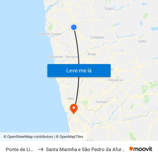 Ponte de Lima to Santa Marinha e São Pedro da Afurada map