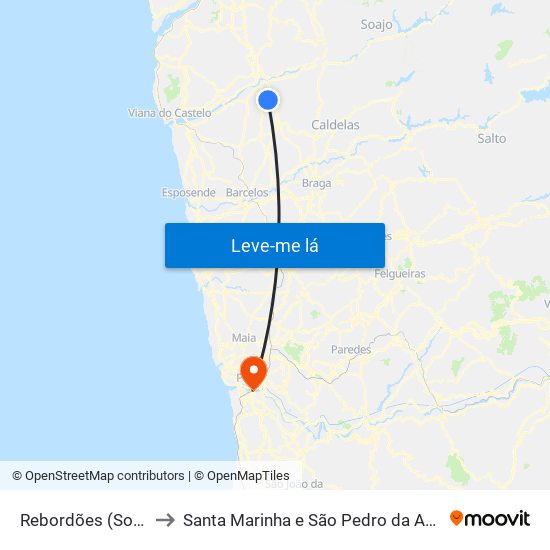 Rebordões (Souto) to Santa Marinha e São Pedro da Afurada map