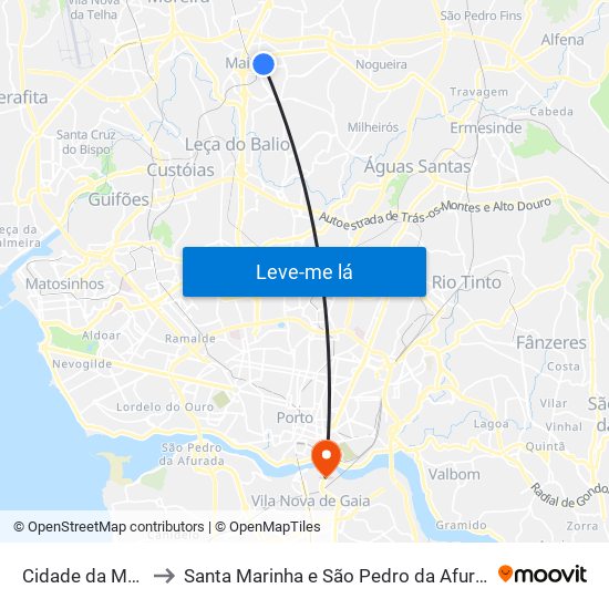 Cidade da Maia to Santa Marinha e São Pedro da Afurada map
