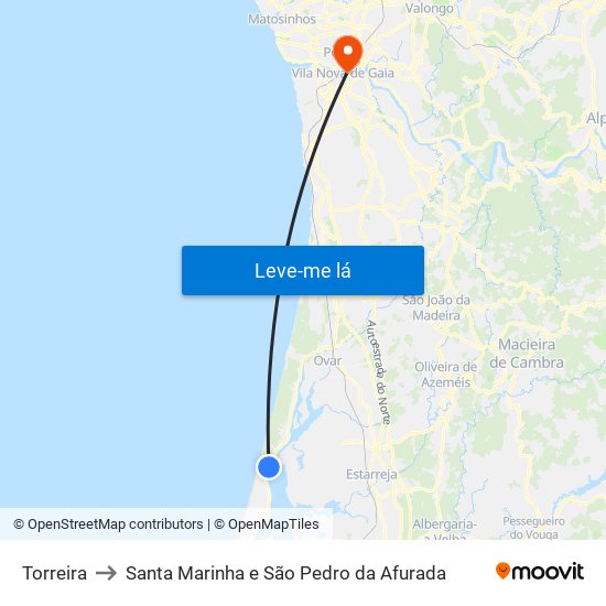 Torreira to Santa Marinha e São Pedro da Afurada map