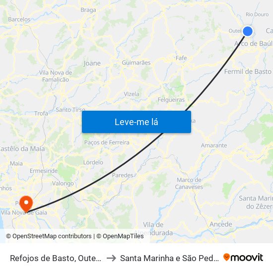 Refojos de Basto, Outeiro e Painzela to Santa Marinha e São Pedro da Afurada map