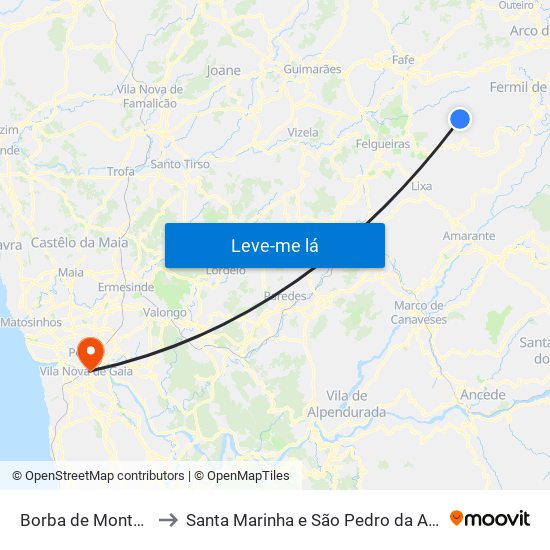 Borba de Montanha to Santa Marinha e São Pedro da Afurada map