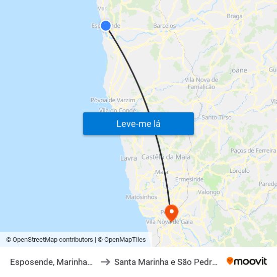 Esposende, Marinhas e Gandra to Santa Marinha e São Pedro da Afurada map