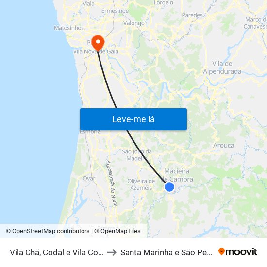 Vila Chã, Codal e Vila Cova de Perrinho to Santa Marinha e São Pedro da Afurada map