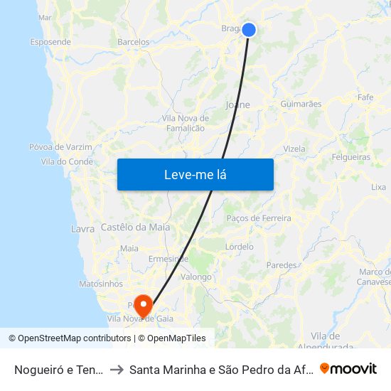 Nogueiró e Tenões to Santa Marinha e São Pedro da Afurada map