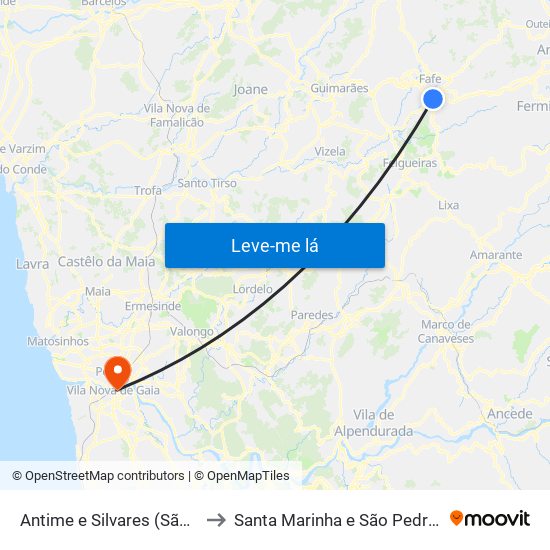Antime e Silvares (São Clemente) to Santa Marinha e São Pedro da Afurada map