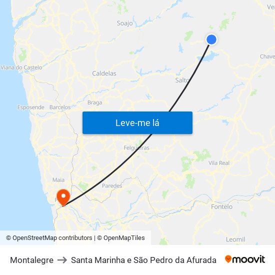 Montalegre to Santa Marinha e São Pedro da Afurada map