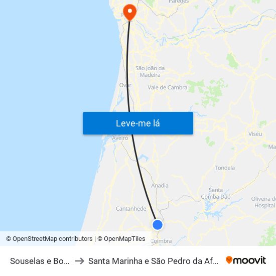 Souselas e Botão to Santa Marinha e São Pedro da Afurada map