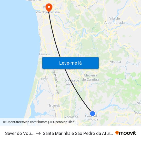 Sever do Vouga to Santa Marinha e São Pedro da Afurada map