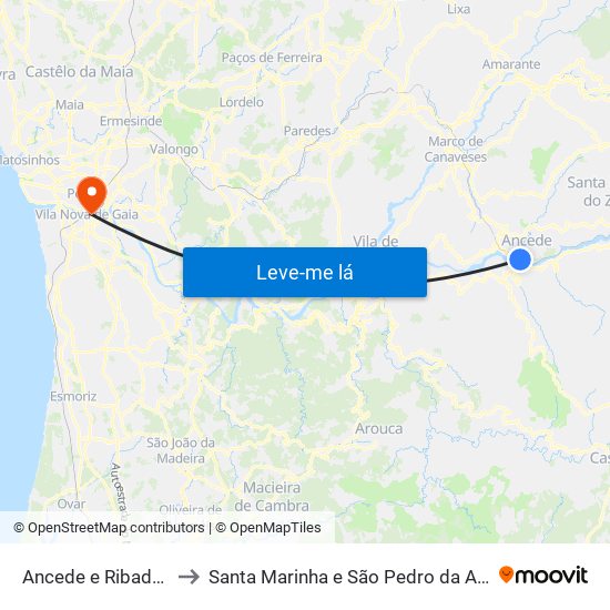 Ancede e Ribadouro to Santa Marinha e São Pedro da Afurada map
