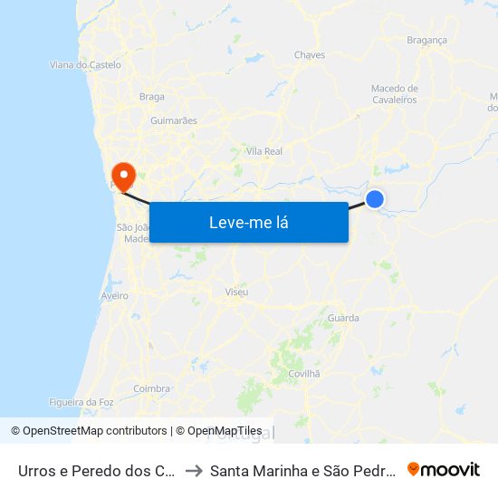 Urros e Peredo dos Castelhanos to Santa Marinha e São Pedro da Afurada map