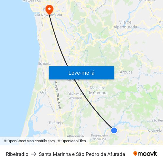 Ribeiradio to Santa Marinha e São Pedro da Afurada map
