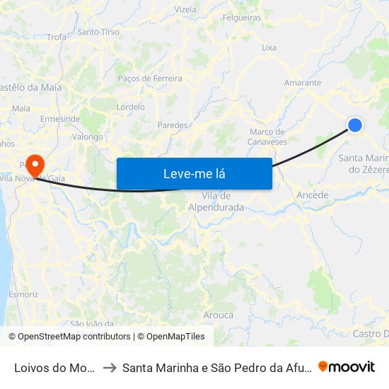 Loivos do Monte to Santa Marinha e São Pedro da Afurada map