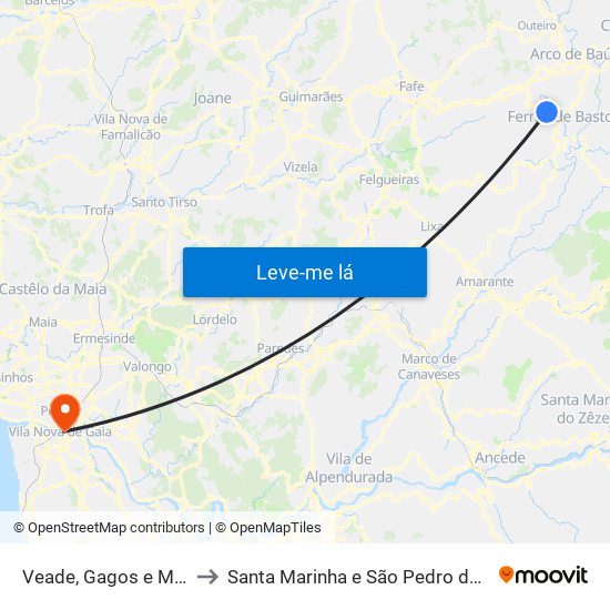 Veade, Gagos e Molares to Santa Marinha e São Pedro da Afurada map