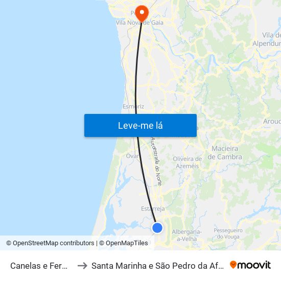 Canelas e Fermelã to Santa Marinha e São Pedro da Afurada map