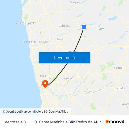 Ventosa e Cova to Santa Marinha e São Pedro da Afurada map