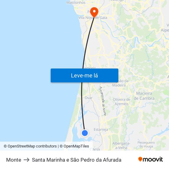 Monte to Santa Marinha e São Pedro da Afurada map