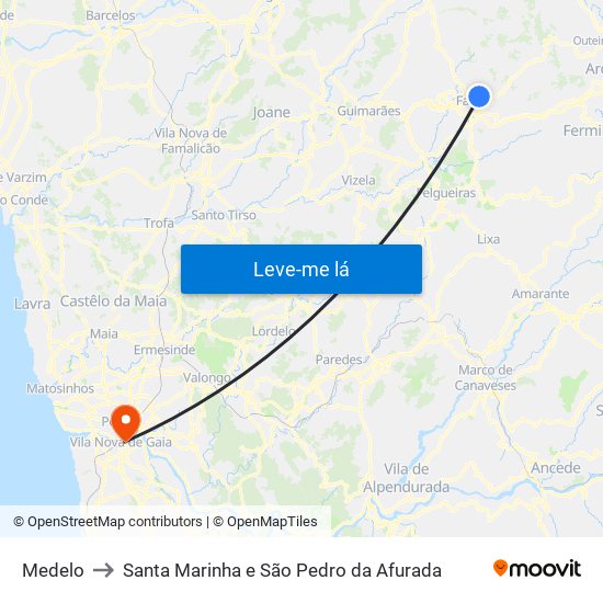 Medelo to Santa Marinha e São Pedro da Afurada map