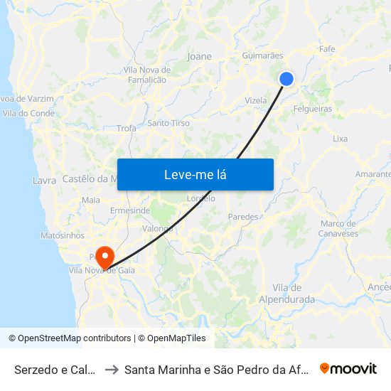Serzedo e Calvos to Santa Marinha e São Pedro da Afurada map
