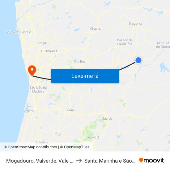 Mogadouro, Valverde, Vale de Porco e Vilar de Rei to Santa Marinha e São Pedro da Afurada map