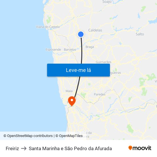 Freiriz to Santa Marinha e São Pedro da Afurada map