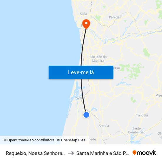 Requeixo, Nossa Senhora de Fátima e Nariz to Santa Marinha e São Pedro da Afurada map