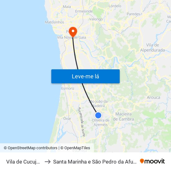Vila de Cucujães to Santa Marinha e São Pedro da Afurada map