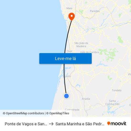 Ponte de Vagos e Santa Catarina to Santa Marinha e São Pedro da Afurada map