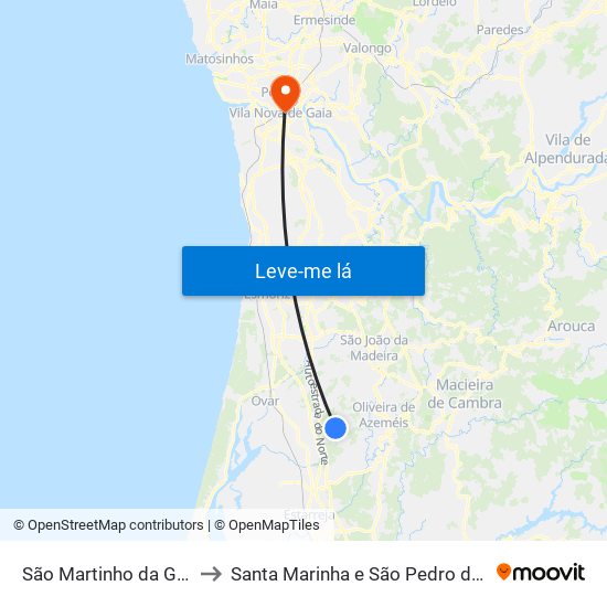 São Martinho da Gândara to Santa Marinha e São Pedro da Afurada map