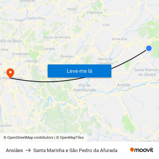 Ansiāes to Santa Marinha e São Pedro da Afurada map