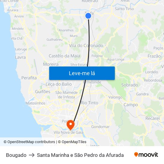 Bougado to Santa Marinha e São Pedro da Afurada map